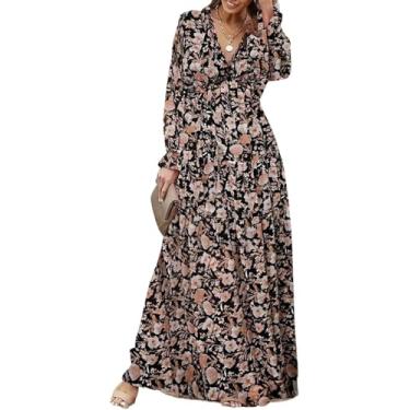Imagem de Vestido De Noite Feminino Casual Floral Decote V Profundo Manga Longa Vestido De Noite Cocktail Party Maxi Vestidos De Noiva, 2#, S