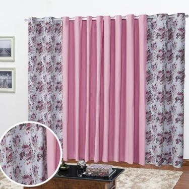 Imagem de Cortina Florata Estampada, 2,00 m x 1,40 m, Poliéster, para Sala, Quarto, Cozinha, Decorativa (ROSA)