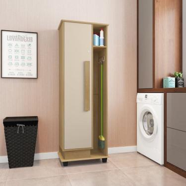 Imagem de Armário Multiuso com 1 Porta e Nicho com Suporte para Vassoura Caribe Cinamomo /Off White