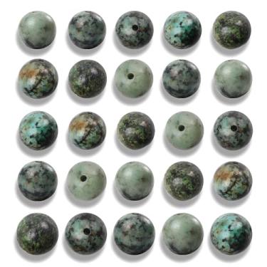 Imagem de NITOPUPU 100 peças de contas de pedra turquesa africana lisa natural de 8 mm para fabricação de joias com cordão elástico de cristal