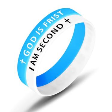 Imagem de SKYFUN Pulseira de borracha de 12 mm God is First I am Second para homens e mulheres, pulseiras inspiradoras com versículo da Bíblia, presentes religiosos cristãos, 8, Sem Pedra Preciosa