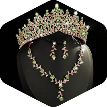 Imagem de Kamirola Tiaras e coroas para mulheres, pacote com 3 colares de brincos de tiaras, conjunto de joias de noiva de cristal, bijuteria de festa à fantasia de Halloween para mulheres (TR46), Medium, Liga
