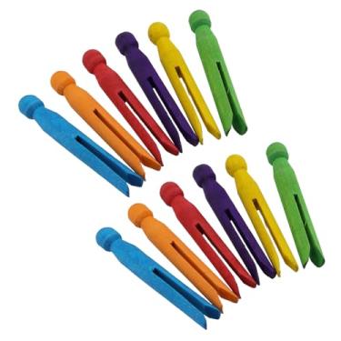 Imagem de Mcredy Grampos de bolsa de madeira coloridos grampos redondos de varal à moda antiga para artesanato, fotos, roupas, pendurar, 6 unidades