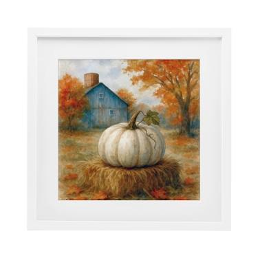 Imagem de Stupell Industries Colheita de abóbora em fardo de feno impressão emoldurada branca sob vidro, design por Antony Smith, 13 x 13
