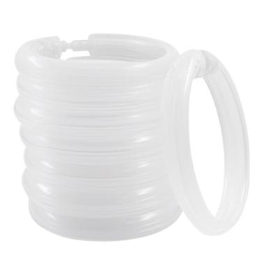 Imagem de Hitefu Pacote com 12 anéis de cortina de chuveiro de plástico transparente, ganchos de encaixe fácil em forma de O para varão de cortina de chuveiro de banheiro