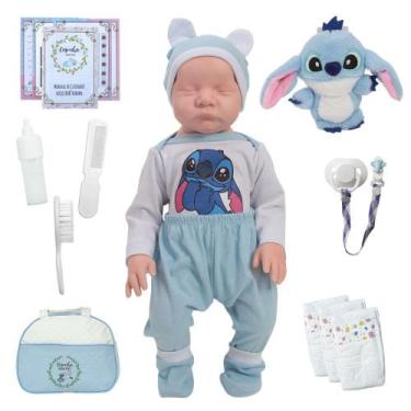 Imagem de Boneco Reborn Menino Careca Stitch com Pelúcia e Acessórios - Cegonha 
