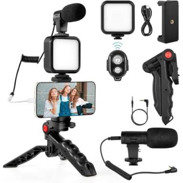Imagem de eDealz Kit De Vlog Com Luz E Microfone, Tripé Punho Pistola, Led Para Estúdio, Mini Portátil Profissional Vlog, Tiktok, Vídeos Do Youtube, Câmeras Smartphones
