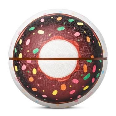 Imagem de Kuangmi Bola de basquete com tema alimentar, tamanho oficial 7 (75 cm), bola de rua divertida e inovadora, para uso interno e externo, donut