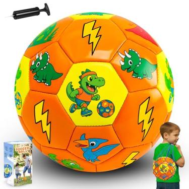 Imagem de Bola de futebol infantil tamanho 4, bola de futebol laranja de dinossauro com bomba e bolsa, bola de futebol infantil para crianças de 3 a 12 anos, jogos de futebol para aniversários, Natal e festas