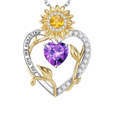 Imagem de Iefil Presentes de girassol para mulheres – Colar feminino com pingente de coração e girassol de prata esterlina S925, presentes de aniversário para esposa, colar You Are My Sunshine, joia para esposa