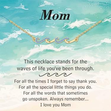 Imagem de IEFLIFE Colares de presente para mulheres - Colares de onda de zircônia banhada a ouro 14k para mulheres, presente de aposentadoria de aniversário para mãe, filha, irmã, amizade, amiga, presente de