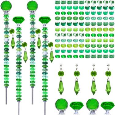 Imagem de Exway Kit de 100 contas de jardim com contas de varinha de fada DIY com contas verdes de orifício grande, 4 hastes roscadas de cristal e 4 pingentes verdes de cristal cintilante para decoração interna