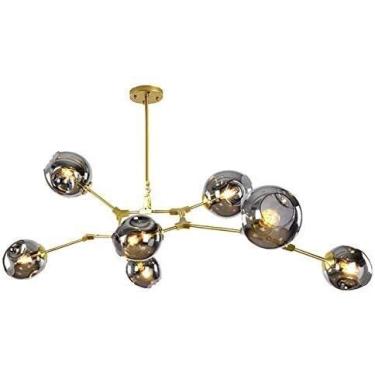Imagem de Lustre E27 Nordic Glass Ball Chandelier Altura ajustável, Lustre preto fosco, E26 Metal Hand Blow Branches Pendant Light, Luminárias de globo de meados do século de 79"