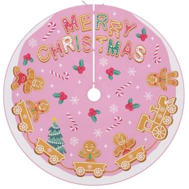 Imagem de Fzbali Saia de árvore de Natal para homem de gengibre rosa, 121 cm, com cadarço, azevinho, baga, cana, floco de neve, árvore de Natal, festa de inverno, decoração interna