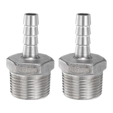 Imagem de HARFINGTON 2 peças de mangueira de aço inoxidável acessórios de farpa 0,4" (10 mm) farpado x g 3/10.2 cm encaixe de tubo macho mangueira de ar acessórios de farpa acoplador adaptador de conector de