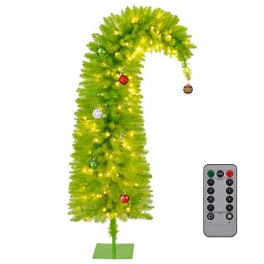 Imagem de Árvore de Natal artificial caprichosa pré-iluminada com 150 luzes de LED e bolas coloridas, árvore de Natal com 8 modos de iluminação, controle remoto e suporte de metal para escritório, decoração de