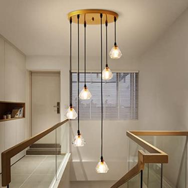 Imagem de Luminária LED G9 para escada, luminária pendente de vidro e cristal, luminária suspensa para sala de jantar, design moderno e dourado, lustre para mesa de jantar, casa de campo, sala de esta