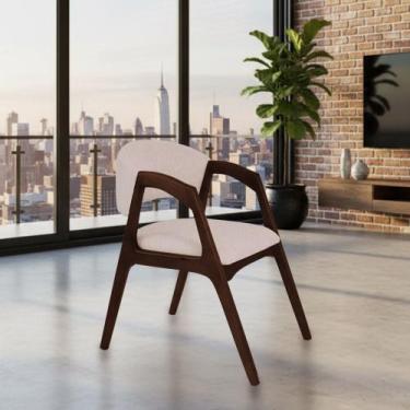 Imagem de Cadeira de Jantar Estofada Gabriela em Madeira e Mdf Castanho Linho Be