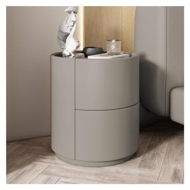 Imagem de Mesa de cabeceira redonda com envoltório de couro de microfibra, mesa de cabeceira luxuosa com 2 gavetas de madeira maciça, mesa lateral moderna móveis de cabeceira (cor: cinza claro) (cinza médio)
