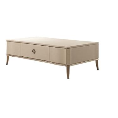 Imagem de Mesa de centro moderna e elegante mesa de centro para sala de estar com 2 gavetas, mesa de centro retangular com pernas de madeira de 120 x 75 x 41 cm