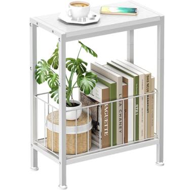 Imagem de Mesa lateral estreita, mesas de canto finas com suporte de revista, pequena mesa de sofá para espaços pequenos, design que economiza espaço, mesa de cabeceira fina para sala de estar, quarto