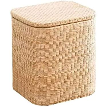 Imagem de Banqueta para pés pufe de armazenamento com palha, espaço de armazenamento com tampa articulada, para dormitório, sala de estar, corredor, sapato, banco, carga máxima de 150 Kg-A, 32 x 27 x 38 cm