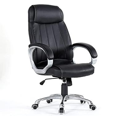 Imagem de Cadeira Boss Cadeira de escritório cadeiras de jogos de computador cadeira de mesa ergonômica ajustável executiva de couro PU cadeira de trabalho giratória com apoios de braços apoio lombar (preto)