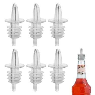 Imagem de 6 peças de garrafa de licor de plástico preta - Pacote com 6 despejadores de garrafa clássicos para álcool, à prova de vazamento, seguros para máquina de lavar louça, bicos para garrafas de bebidas