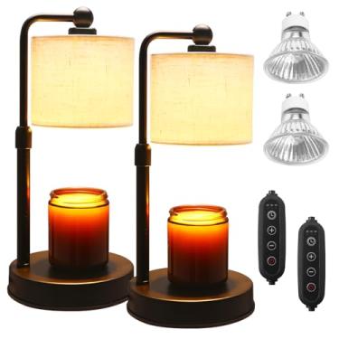 Imagem de Pacote com 2 lâmpadas aquecedoras de velas com temporizador – regulável e ajustável em altura, aquecedor de cera sem chamas para uso seguro com velas – Presente de decoração de casa para mulheres, mãe
