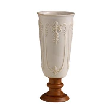 Imagem de Generic Vaso de porcelana, vaso de flores com base de madeira, suporte de flores com pé alto, jarra para escritório, hotel, armário, sala de jantar, decoração, Totem