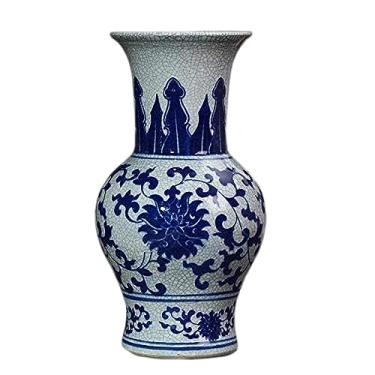 Imagem de AKALNNB Vasos de porcelana azul e branco, vaso criativo, cerâmica, vasos de porcelana azul e branco antigo, rachadura de flor, novas decorações chinesas para sala de estar, vasos de flores para casa