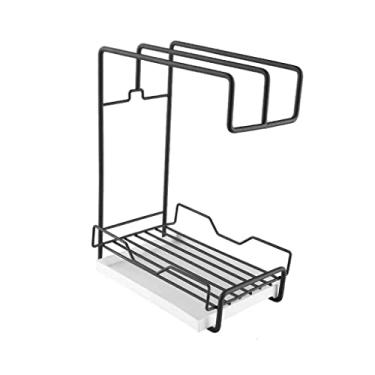 Imagem de P9IDEDFH Rack de drenagem de pano de esponja de bancada grosso rack de esponja prateleira de cozinha pia armazenamento de artigos diversos (cor: preto)