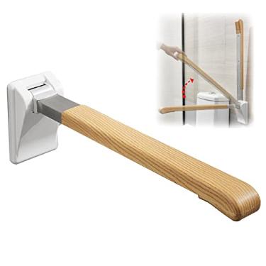 Imagem de Barras de apoio dobráveis para idosos, 69,8 cm com rosca para banheiro, barras de apoio de banheiro de grau médico e corrimãos de segurança para idosos deficientes (cor: cor madeira)