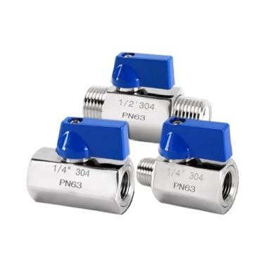 Imagem de 1/8 1/4 3/8 1/2 3/4 1 fêmea macho 304 316 válvula de esfera de aço inoxidável Homebrew com alça azul (1/5.1 cm, NPT_FÊMEA PARA MACHO_SUS304)