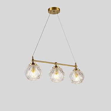 Imagem de YQSLQZZ Luminária suspensa sobre mesa de jantar, luminária pendente de latão vintage americana, luminária pendente de vidro moderna ajustável em altura, para sala de jantar, sala de estar