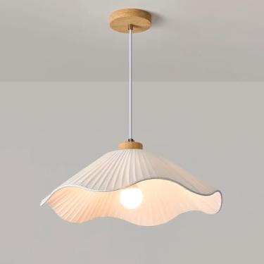 Imagem de YQSLQZZ Luzes de teto suspensas de tecido de 15,7 polegadas, luminária pendente branca moderna, lustre de iluminação decorativa de teto ajustável para quarto, sala de estar, sala de jantar