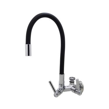 Imagem de Torneira Pia Cozinha Tanque Mesa Parede Duas Saídas Mangueira Tubo Flexível Preto Metal Luxo