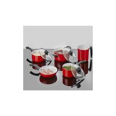 Imagem de Jogo panela roma hauskraft vermelha com revestimento de cerãmico