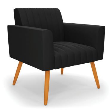 Imagem de Poltrona Viena Gomada Suede Preto Pés Palito Castanho - D'Rossi