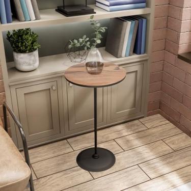 Imagem de Mesa Luna Lateral Minimalista, 35 cm, Tampo MDF Branco com Base em Aço Carbono, 60 cm Altura (Freijo)