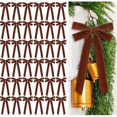 Imagem de Glitinsel 36 laços de fita de veludo, 13 x 26 cm, pré amarrados, laços dourados de veludo, decorações de árvore de Natal, laço de embalagem de presente para guirlanda de Natal, guirlanda, escada