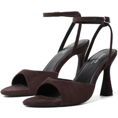 Imagem de Susanny Sandálias de salto alto para mulheres, bico fino aberto com tiras, salto grosso, tira no tornozelo, sandálias de salto agulha gatinho para casamento, festa de casamento, formatura, vestido