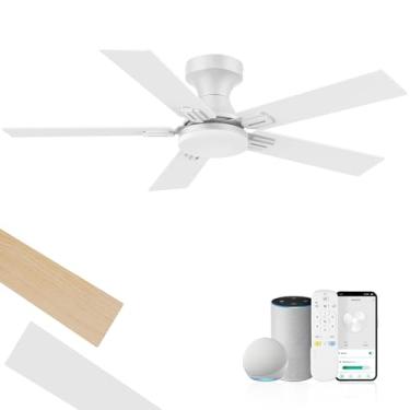 Imagem de Ventilador de teto de perfil baixo inteligente de 106 cm com controle remoto de luzes, motor CC silencioso, controle Wi-Fi via voz Alexa, aplicativo, fácil de instalar, ventiladores internos externos