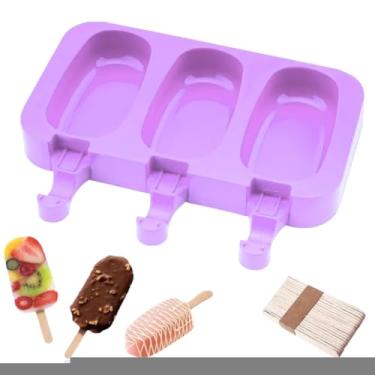 Imagem de Kit de Formas para Sorvete e Picolé, Silicone com Tampa, 3 Cavidades, Uso Caseiro