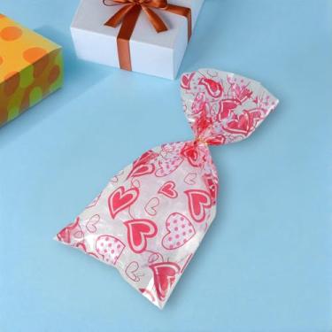 Imagem de 50 peças de papel de embrulho para presente Dia dos Namorados 4 em 1 BOPP PE Vermelho 12,7 x 28 cm