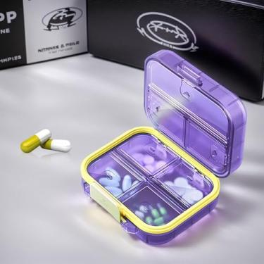 Imagem de Organizador de pílulas portátil compacto para uso diário com cadeado estojo de viagem para bolsa, escritório, uso doméstico, adultos (roxo)