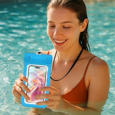 Imagem de Bolsa seca flutuante para celular à prova d'água bolsa impermeável para natação em parque aquático (azul)