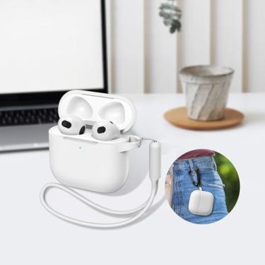 Imagem de Compatível com AirPods 4 geração [2024], fone de ouvido de silicone macio com chaveiro|alça de mão, capa protetora completa para fones de ouvido para AirPods 4ª geração branca