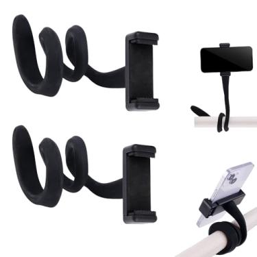 Imagem de Suporte de telefone com 2 peças, suporte flexível para celular, suporte de celular com aderência de braço antiderrapante, braçadeira de telefone de liga para guidão e esteira de mesa