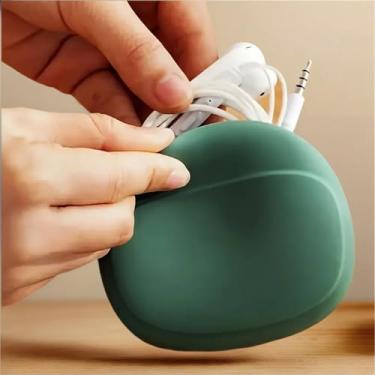 Imagem de Bolsa de armazenamento de silicone para fone de ouvido, carregador de dados, organizador de fones de ouvido com fio (verde)